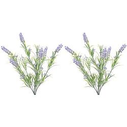 Foto van 2x groene/lilapaarse lavandula/lavendel kunstplanten 44 cm bosje - kunstplanten