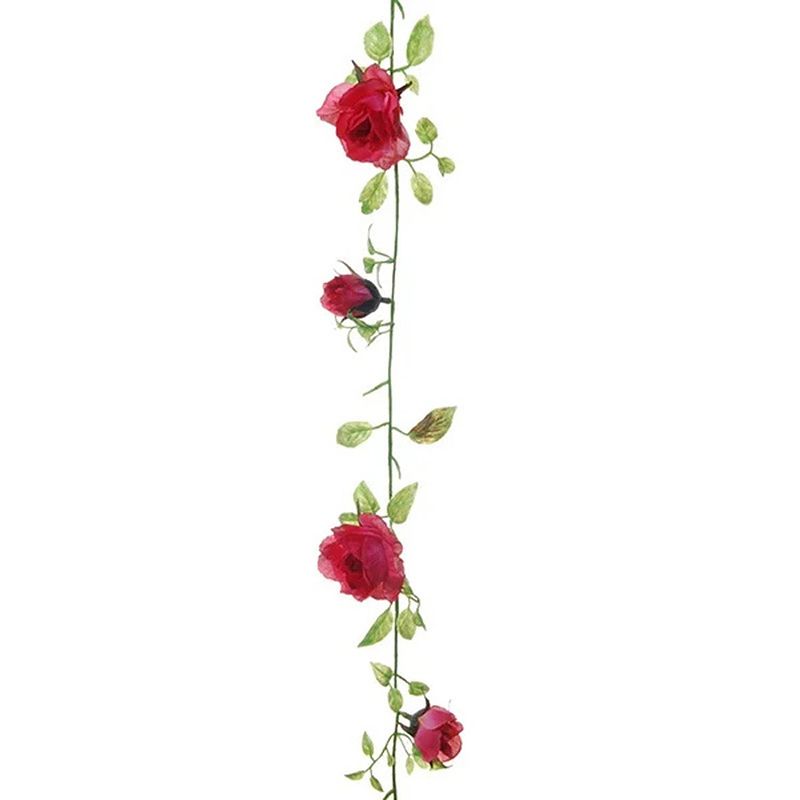 Foto van Louis maes kunstplant bloemenslinger rozen - rood/groen - 225 cm - kunstbloemen - kunstplanten