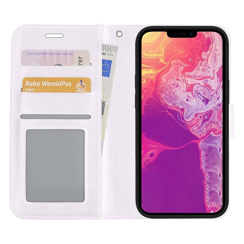 Foto van Basey iphone 13 pro hoesje bookcase kunstleer - iphone 13 pro hoes flip case book cover - wit