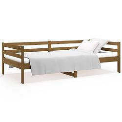 Foto van The living store logeerbed grenenhout - 193.5 x 96 x 56.5 cm - 3-zijdig bedhek - gelat ontwerp - veelzijdig bed - extra