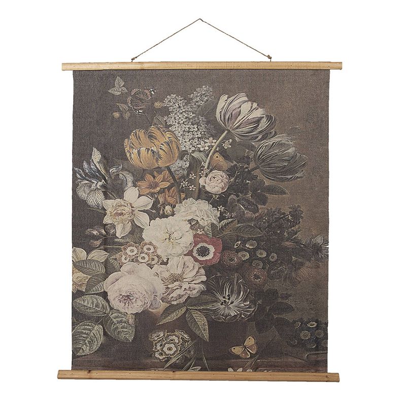 Foto van Clayre & eef wandkleed 80x100 cm grijs hout textiel rechthoek bloemen wanddoek wandhanger wandkaart grijs wanddoek