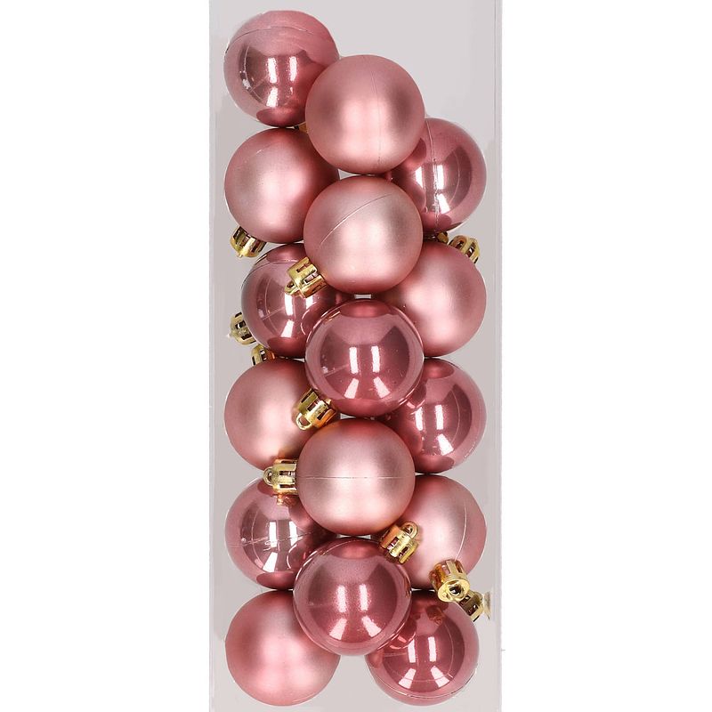 Foto van 16x stuks kunststof kerstballen velvet roze 4 cm - kerstbal