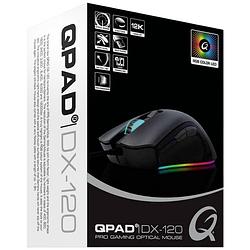 Foto van Qpad dx120 gaming-muis usb optisch zwart, rgb 6 toetsen 12000 dpi verlicht