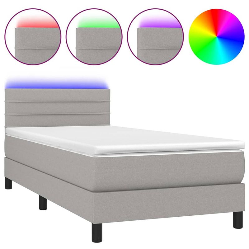 Foto van The living store boxspring - led - 193x90x78/88 cm - lichtgrijs - met pocketvering matras en huidvriendelijk topmatras