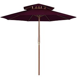 Foto van Vidaxl parasol dubbeldekker met houten paal 270 cm bordeauxrood