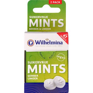 Foto van Wilhelmina mints suikervrij gember limoen 2x30g bij jumbo