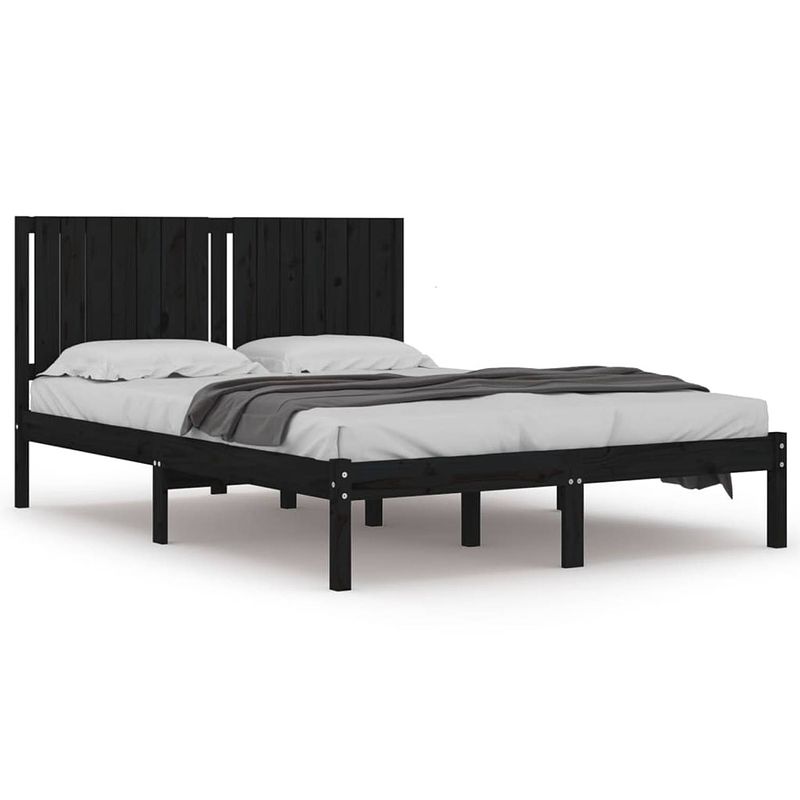 Foto van The living store bedframe - grenenhout - 205.5 x 155.5 x 31 cm - zwart