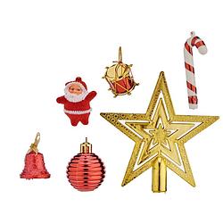 Foto van Krist+ kerstornamenten - 24x - met piek rood/goud voor mini kerstboom - kerstbal