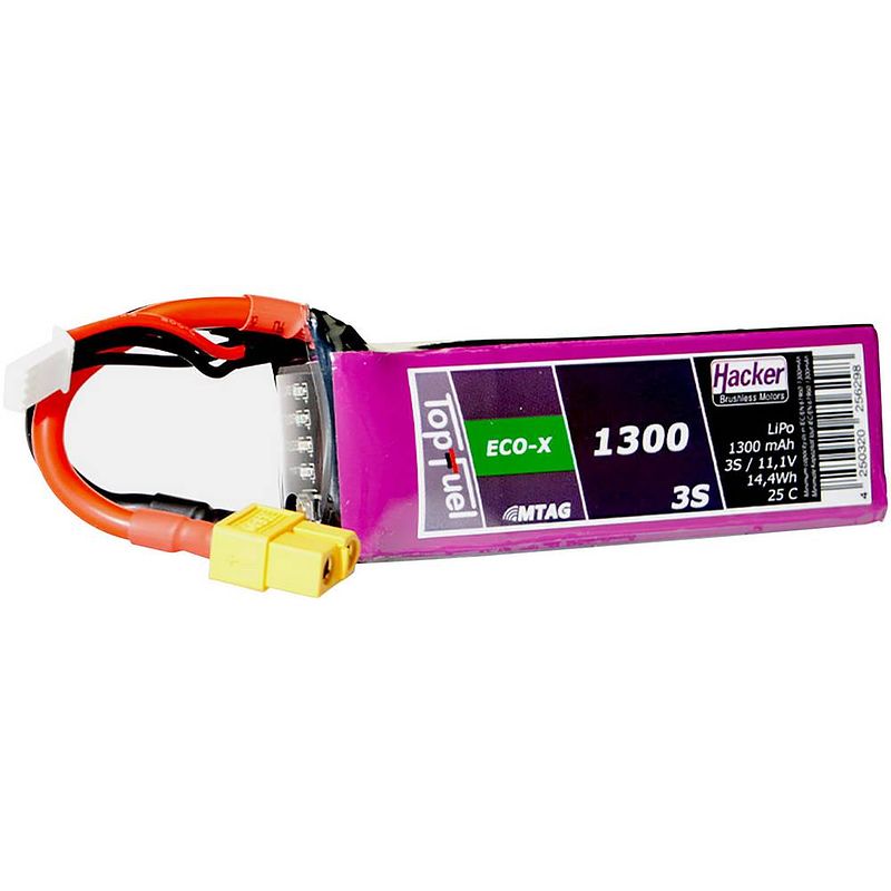 Foto van Hacker lipo accupack 11.1 v 1300 mah aantal cellen: 3 25 c softcase xt60