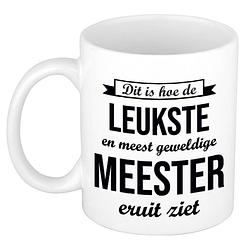 Foto van Leukste en meest geweldige meester cadeau koffiemok / theebeker wit 300 ml - feest mokken