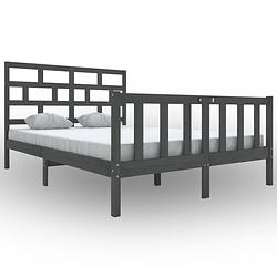 Foto van The living store houten bedframe - grijs - 205.5 x 155.5 x 69.5 cm - hoogwaardig grenenhout