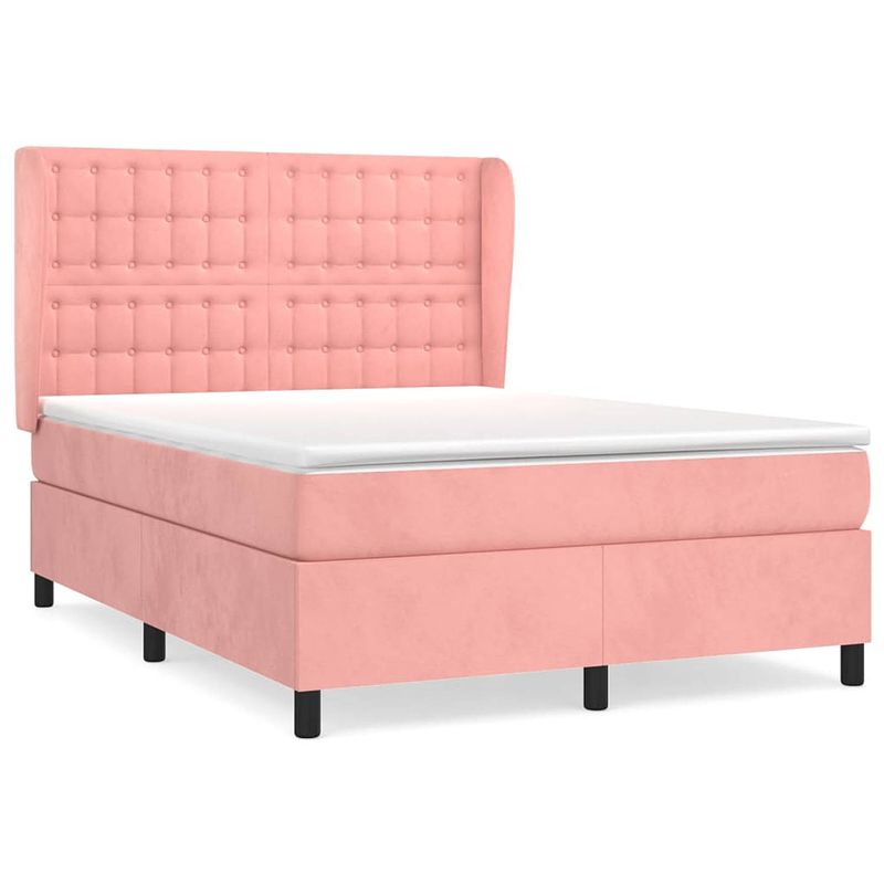 Foto van The living store boxspringbed roze fluweel 193x147x118/128 - pocketvering matras 140x190x20 - huidvriendelijke