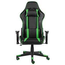 Foto van The living store gamingstoel - luxe - hoge rugleuning - ergonomisch - 68x69x(123-133)cm - zwart/groen