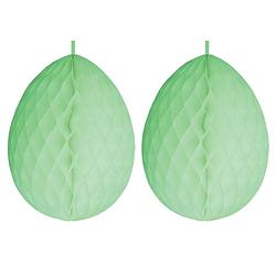 Foto van 3x stuks hangdecoratie honeycomb paaseieren pastel groen van papier 30 cm - feestdecoratievoorwerp