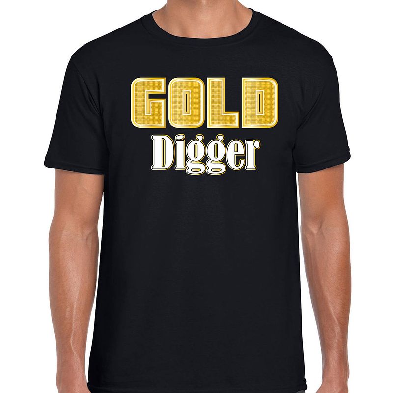 Foto van Bellatio decorations foute party t-shirt - heren - foute party outfit/kleding - gold digger m - feestshirts