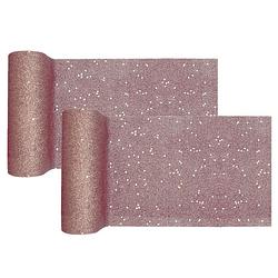 Foto van Santex kerst tafelloper op rol - 2x - rose goud glitter - 18 x 500 cm - polyester - tafellakens