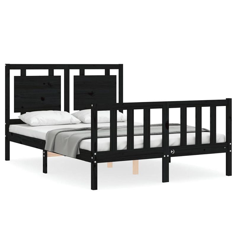 Foto van The living store bedframe massief grenenhout - zwart - 205.5 x 145.5 x 100 cm - multiplex lattenbodem