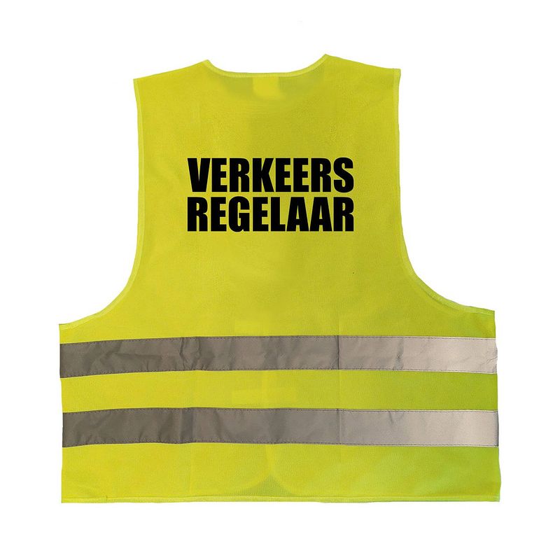 Foto van Verkeersregelaar vestje / hesje geel met reflecterende strepen voor volwassenen - veiligheidshesje