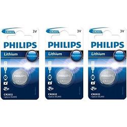 Foto van 3 stuks - philips cr2032 3v lithium knoopcelbatterij