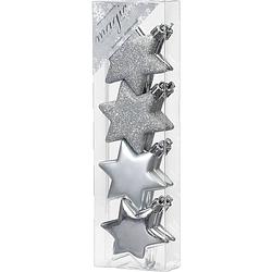 Foto van 8x stuks kunststof kersthangers sterren zilver 6 cm kerstornamenten - kersthangers
