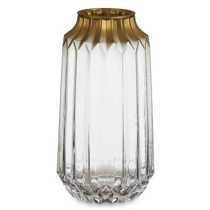 Foto van Bloemenvaas - luxe decoratie glas - transparant/goud - 13 x 23 cm - vazen