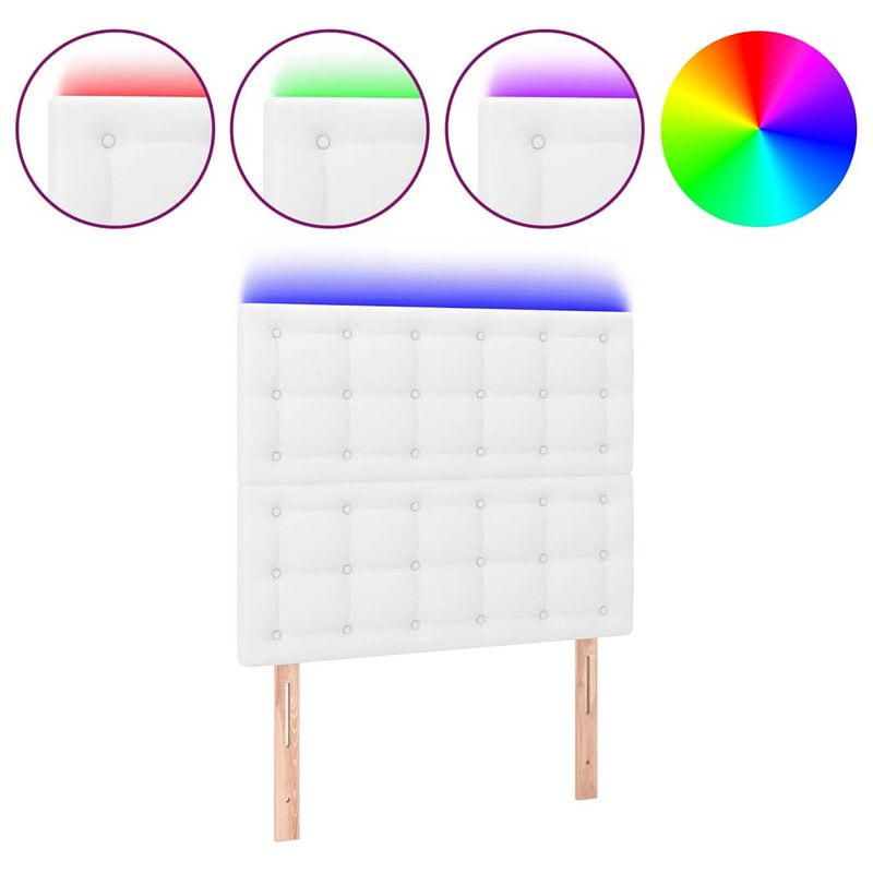 Foto van The living store the living store hoofdeinde led bedframe - 80 x 5 x 118/128 cm - wit kunstleer