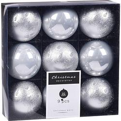 Foto van 9x kerstboomversiering luxe kunststof kerstballen zilver 5 cm - kerstbal