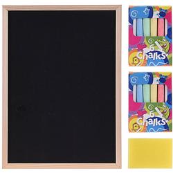 Foto van Krijtbord/schoolbord incl. gekleurde krijtjes en spons - 29 x 21 cm - krijtborden