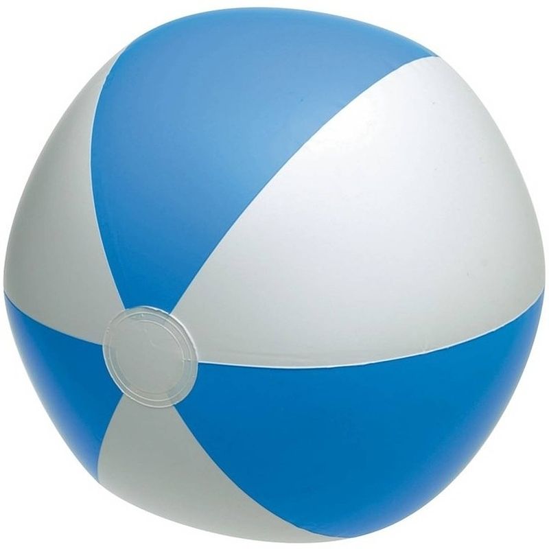 Foto van 1x opblaasbare strandbal blauw/wit 28 cm speelgoed - buitenspeelgoed strandballen - opblaasballen - waterspeelgoed