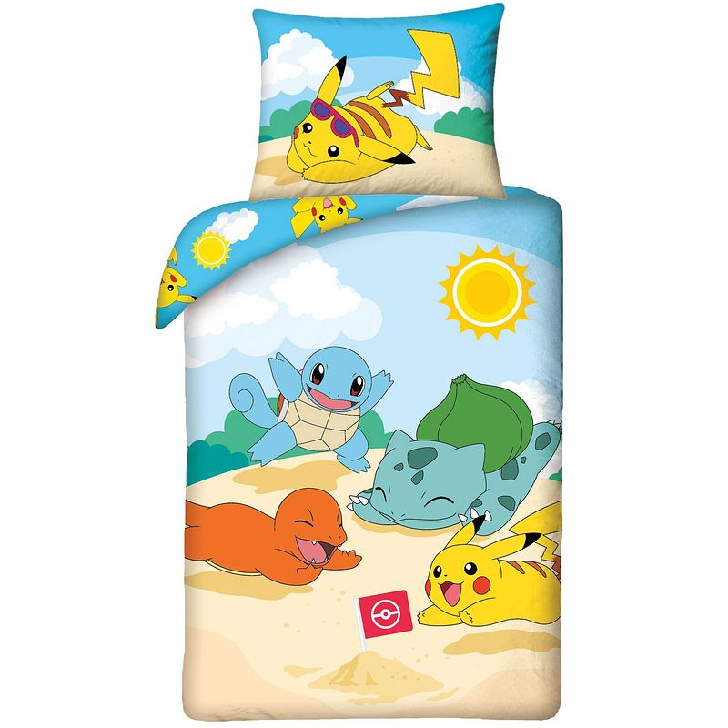 Foto van Pokémon dekbedovertrek beach day - eenpersoons - 140 x 200 cm - katoen