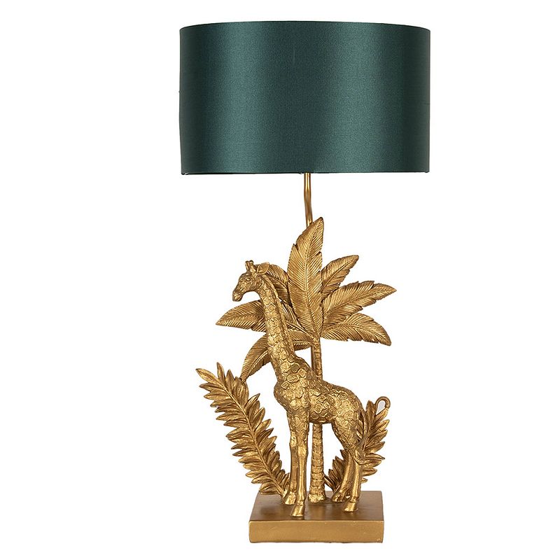 Foto van Clayre & eef tafellamp giraf 33x20x67 cm goudkleurig groen kunststof bureaulamp goudkleurig bureaulamp