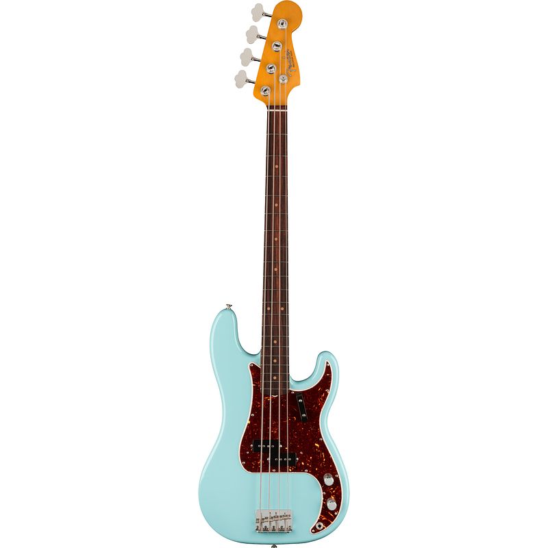 Foto van Fender american vintage ii 1960 precision bass rw daphne blue elektrische basgitaar met koffer