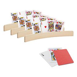 Foto van 4x stuks speelkaarthouders hout 35 cm inclusief 54 speelkaarten rood - speelkaarthouders