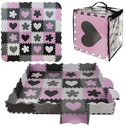 Foto van 36-delige foam puzzelmat voor baby'ss en kinderen - speelkleed - speeltegels - met rand - zwart/roze