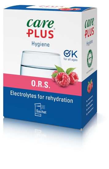 Foto van Care plus o.r.s. oral rehydration salt framboos