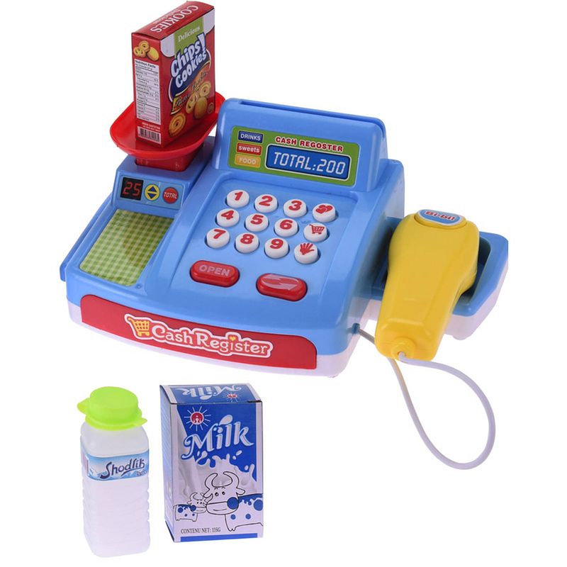 Foto van Speelgoed kassa blauw met boodschappen voor kinderen - speelgoedkassa