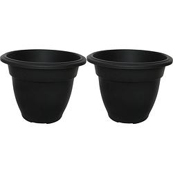 Foto van Buiten plantenpot/bloempot/planter - 2x - zwart - kunststof - d20 x h16 cm - plantenpotten