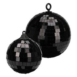 Foto van Grote discobal kerstballen - 2x stuks - zwart - 12 en 15 cm - kunststof - kerstbal