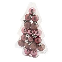Foto van 17x stuks kleine kunststof kerstballen roze 3 cm mat/glans/glitter - kerstbal