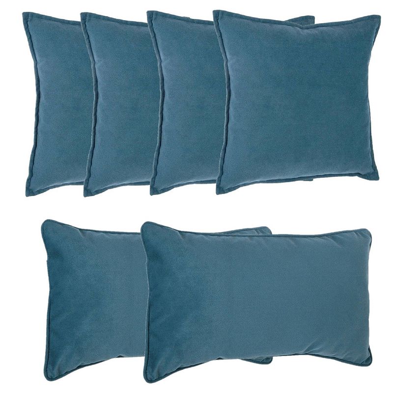 Foto van Bank/sierkussens huiskamer sophia - set 6x stuks - blauw - polyester - met rits - in 2 formaten - sierkussens