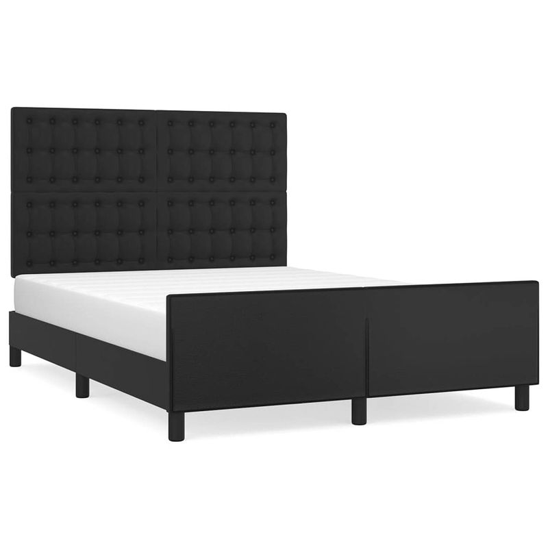 Foto van The living store bedframe - kunstleer - verstelbaar hoofdeind - multiplex lattenbodem - zwart - 193x146x118/128cm