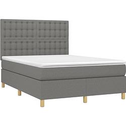 Foto van The living store boxspringbed - donkergrijs - 193 x 144 x 118/128 cm - pocketvering matras - middelharde ondersteuning