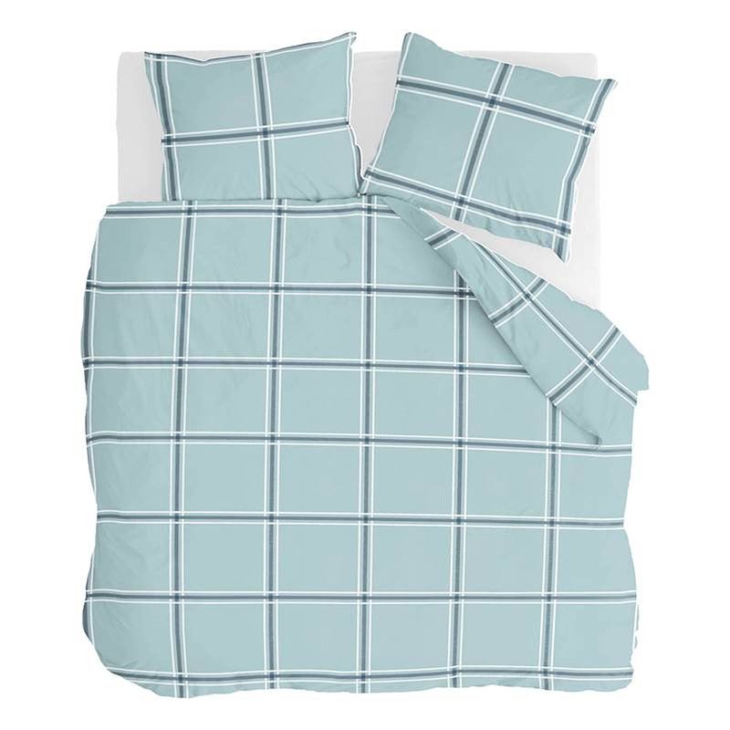 Foto van Walra soft squares flanel dekbedovertrek - lits-jumeaux (240x200/220 cm + 2 slopen) - flanel - blauw