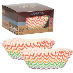 Foto van Muffin en cupcakes maken vormpjes - 3x - papier - gekleurd zig-zag - set 180x stuks - 6 cm - muffinvormen / cupcakevorme