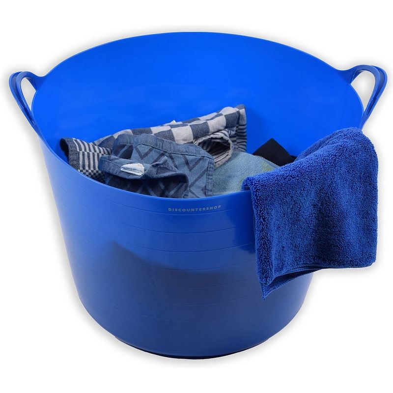 Foto van Stevige flexibel emmer wasmand kuipen 26 liter blauw 38x41x35 cm wasmachine mand opbergmanden grote manden