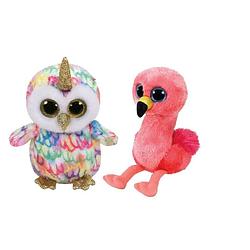 Foto van Ty - knuffel - beanie boo's - enchanted owl & gilda flamingo