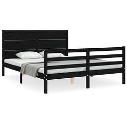 Foto van The living store massief grenenhouten bedframe - 205.5 x 155.5 x 100 cm - multiplex lattenbodem - kleur- zwart