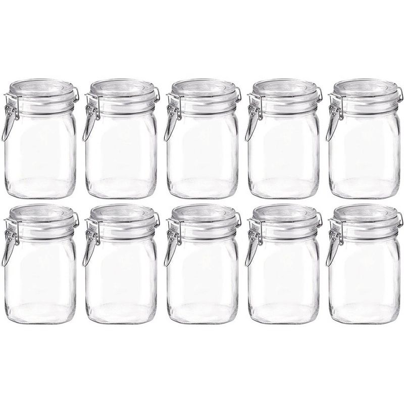 Foto van 10x luchtdichte potten transparant glas 1 liter - weckpotten