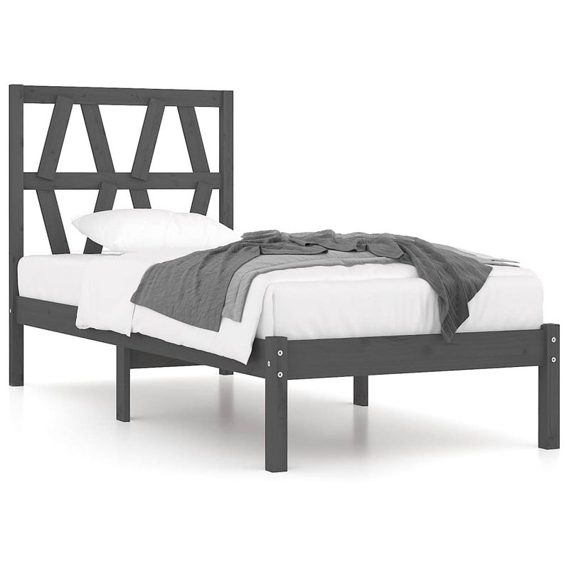 Foto van The living store bedframe - massief grenenhout - 195.5 x 95.5 x 31 cm - grijs