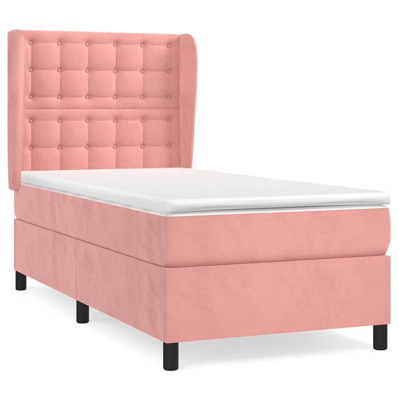 Foto van The living store boxspring met matras fluweel roze 80x200 cm - bed